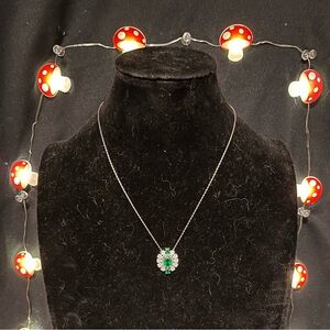 Vintage Sterling Silver & Emerald Green & Crystals Necklace